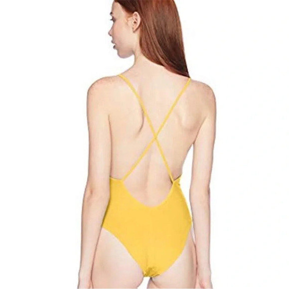 Hurley quick dry ribbed embroidered one piece swimsuit yellow embroidered cheeky - Picture 2 of 10